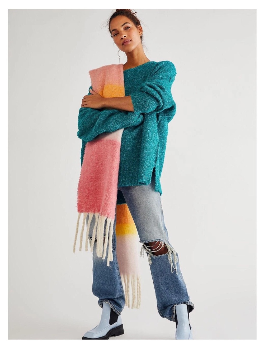 Free People Moira Slouchy Tunic Sweater Teal XS
